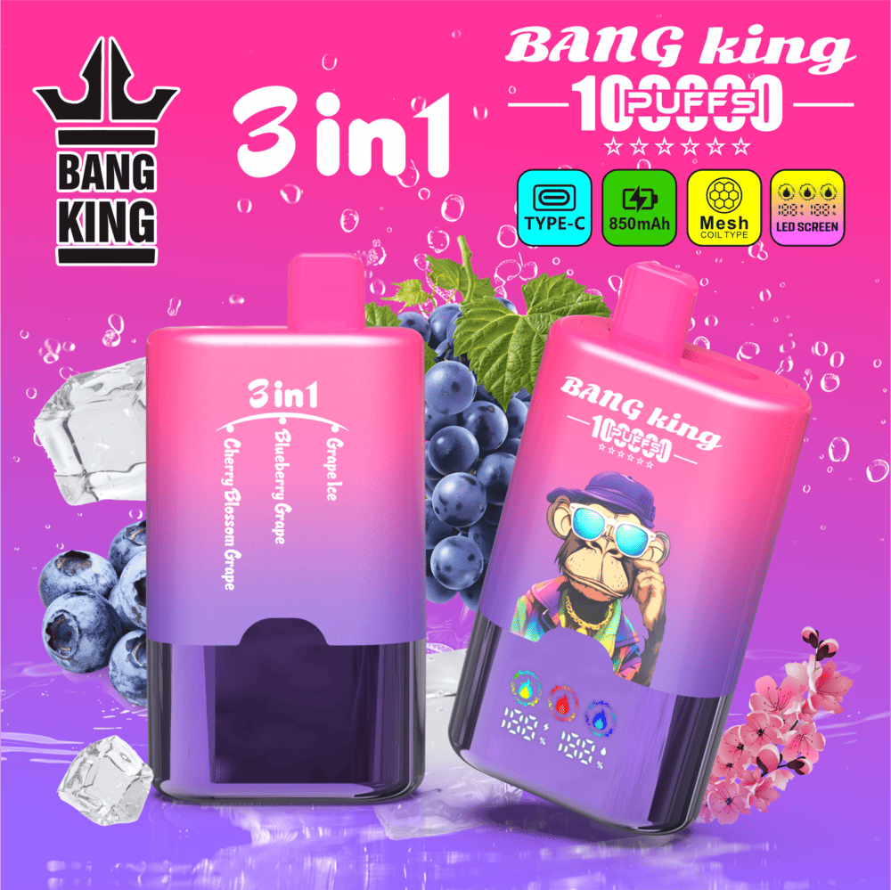Bang King 100000 100K Puffs 3 In 1 Flavors Original Rechargeable LED Display Disposable Vape 