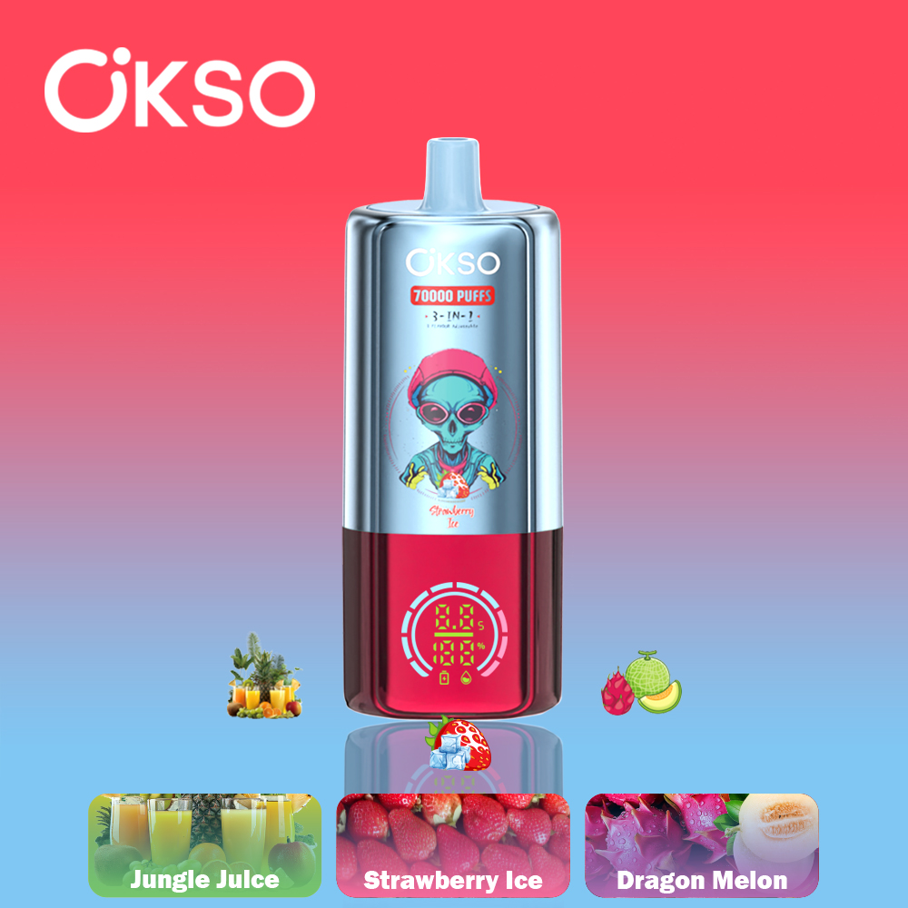 OKSO 3-IN-1 70000 70K Puffs 3 Flavors Adjustable LED Display Disposable Vape 