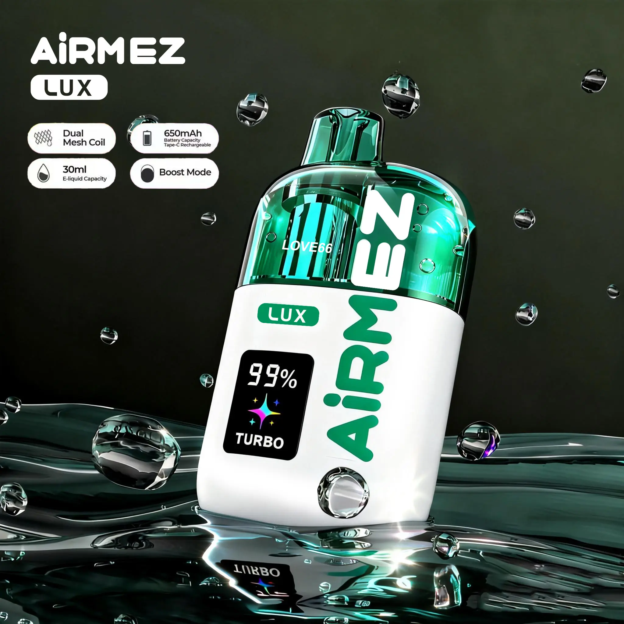 Airmez Lux 100000 100K Puffs Boost/Turbo Mode Rechargeable LED Display Disposable Vape EU Warehouse 