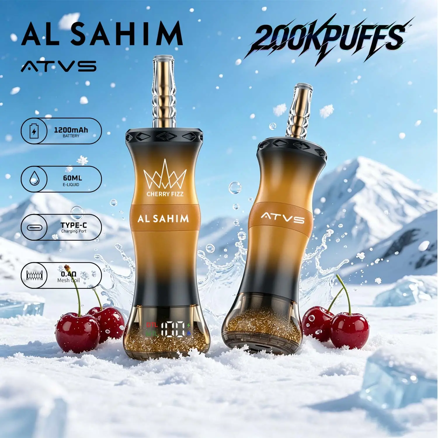 ATVS AL SAHIM 200000 200K Puffs Dual Mode LCD Display Disposable Vape Pen 