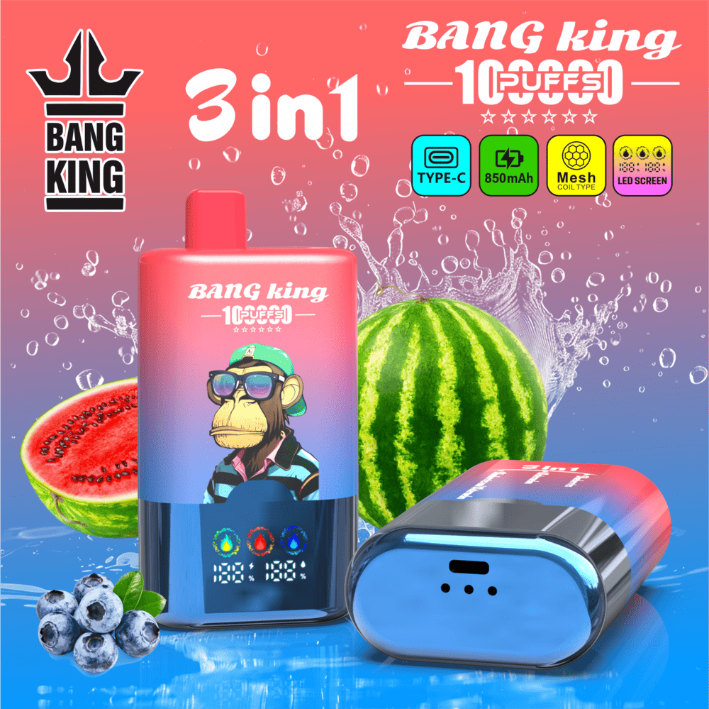 Bang King 100000 100K Puffs 3 In 1 Flavors Original Rechargeable LED Display Disposable Vape 