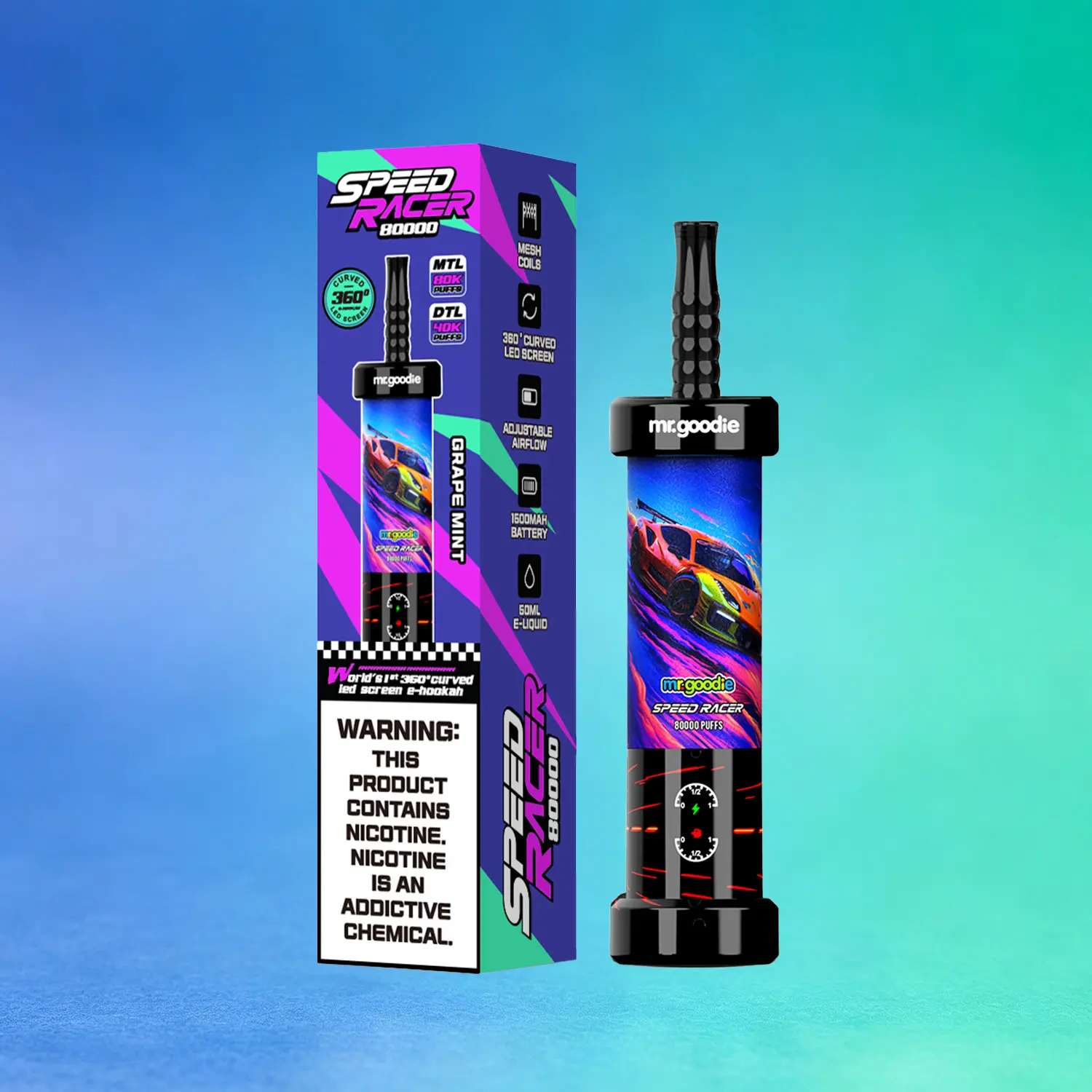 Mr. Goodie Speed Racer 80K 80000 Puffs Disposable Vape Dual Mode Rechargeable LED Display E-Cigarette 