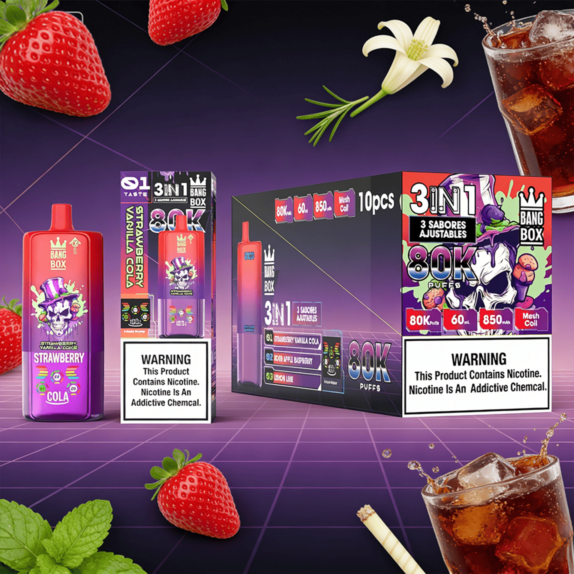 Bang Box 80000 80K Puffs 3 In 1 Flavors Original Rechargeable LED Display Disposable Vape 