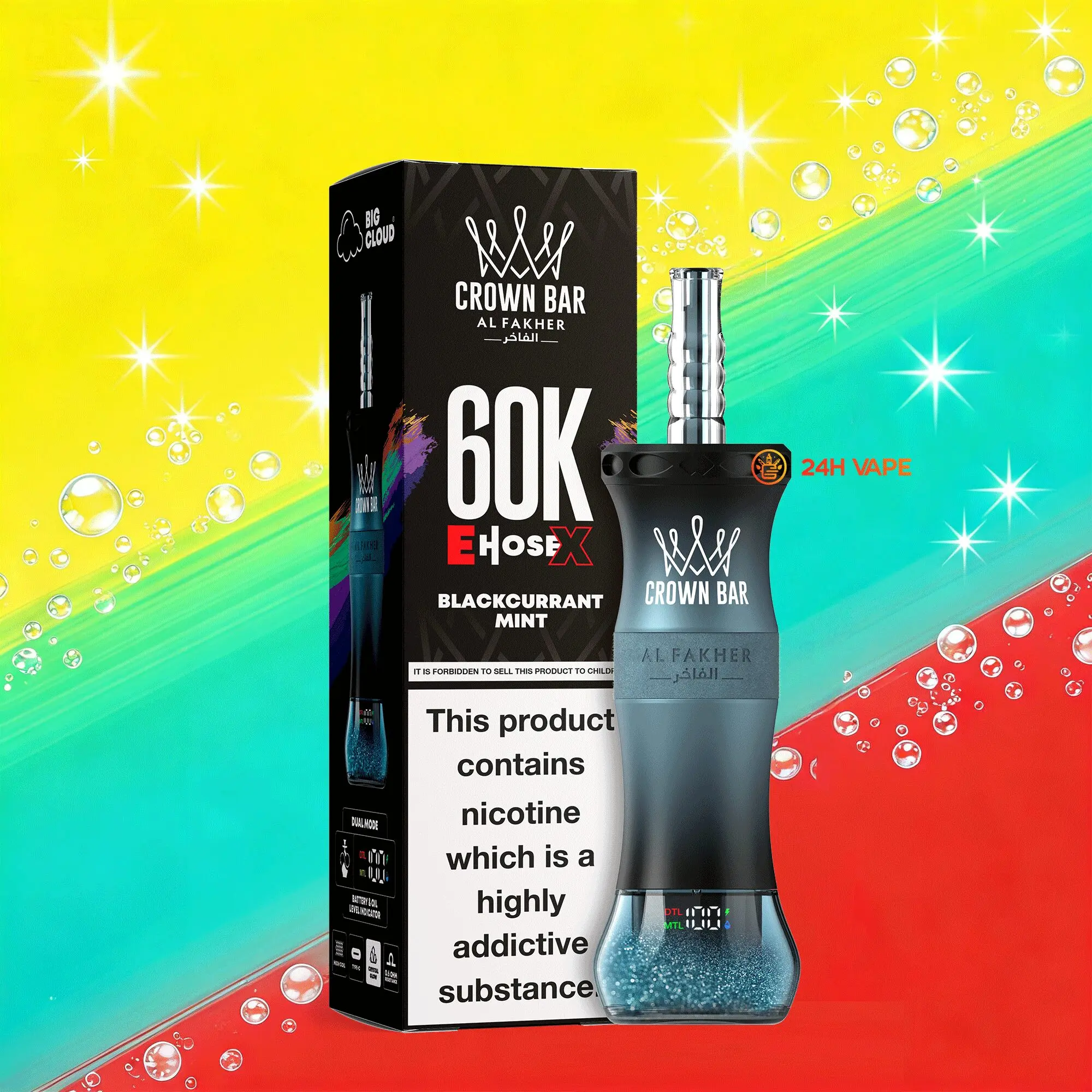 Al Fakher Crown Bar E-Hose X 60k 60000 Puffs Dual Mode LCD Display Disposable Vape Pen EU Warehouse 