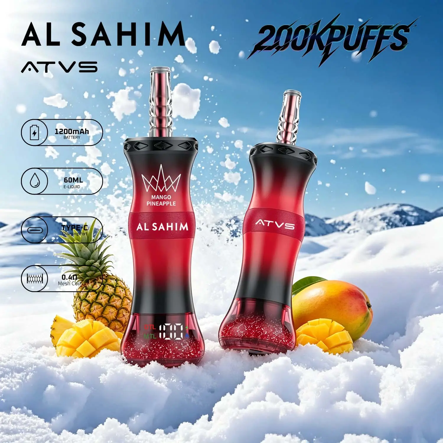 ATVS AL SAHIM 200000 200K Puffs Dual Mode LCD Display Disposable Vape Pen 