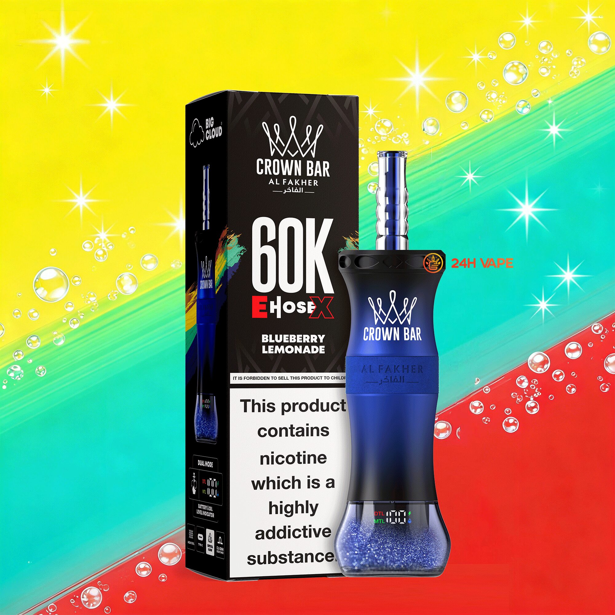 Al Fakher Crown Bar E-Hose X 60k 60000 Puffs Dual Mode LCD Display Disposable Vape Pen EU Warehouse 