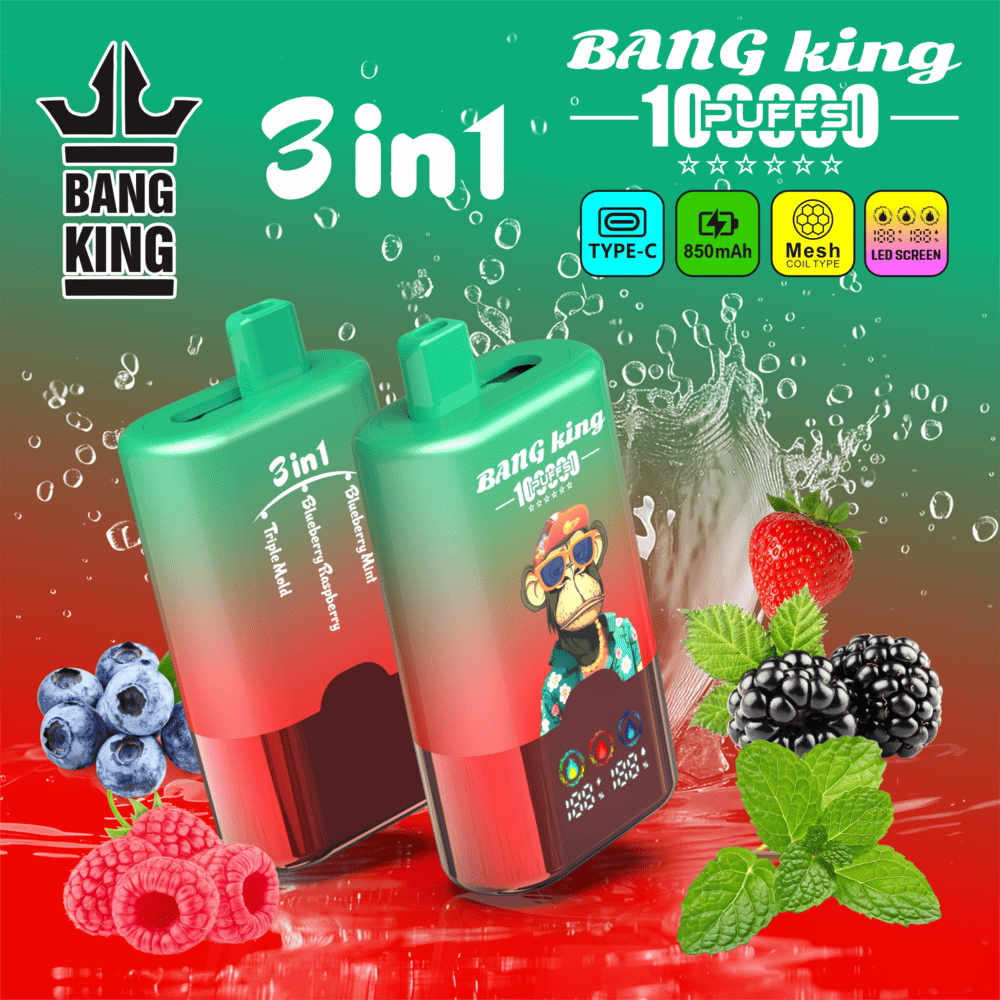 Bang King 100000 100K Puffs 3 In 1 Flavors Original Rechargeable LED Display Disposable Vape 