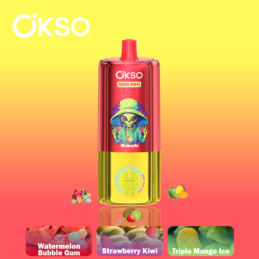 OKSO 3-IN-1 70000 70K Puffs 3 Flavors Adjustable LED Display Disposable Vape 