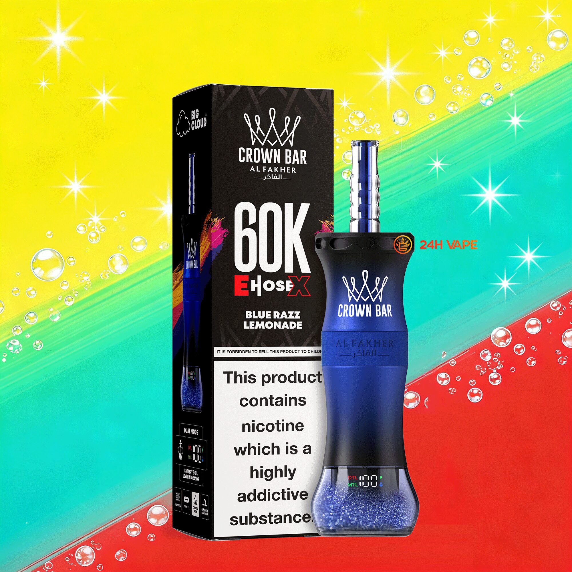 Al Fakher Crown Bar E-Hose X 60k 60000 Puffs Dual Mode LCD Display Disposable Vape Pen EU Warehouse 