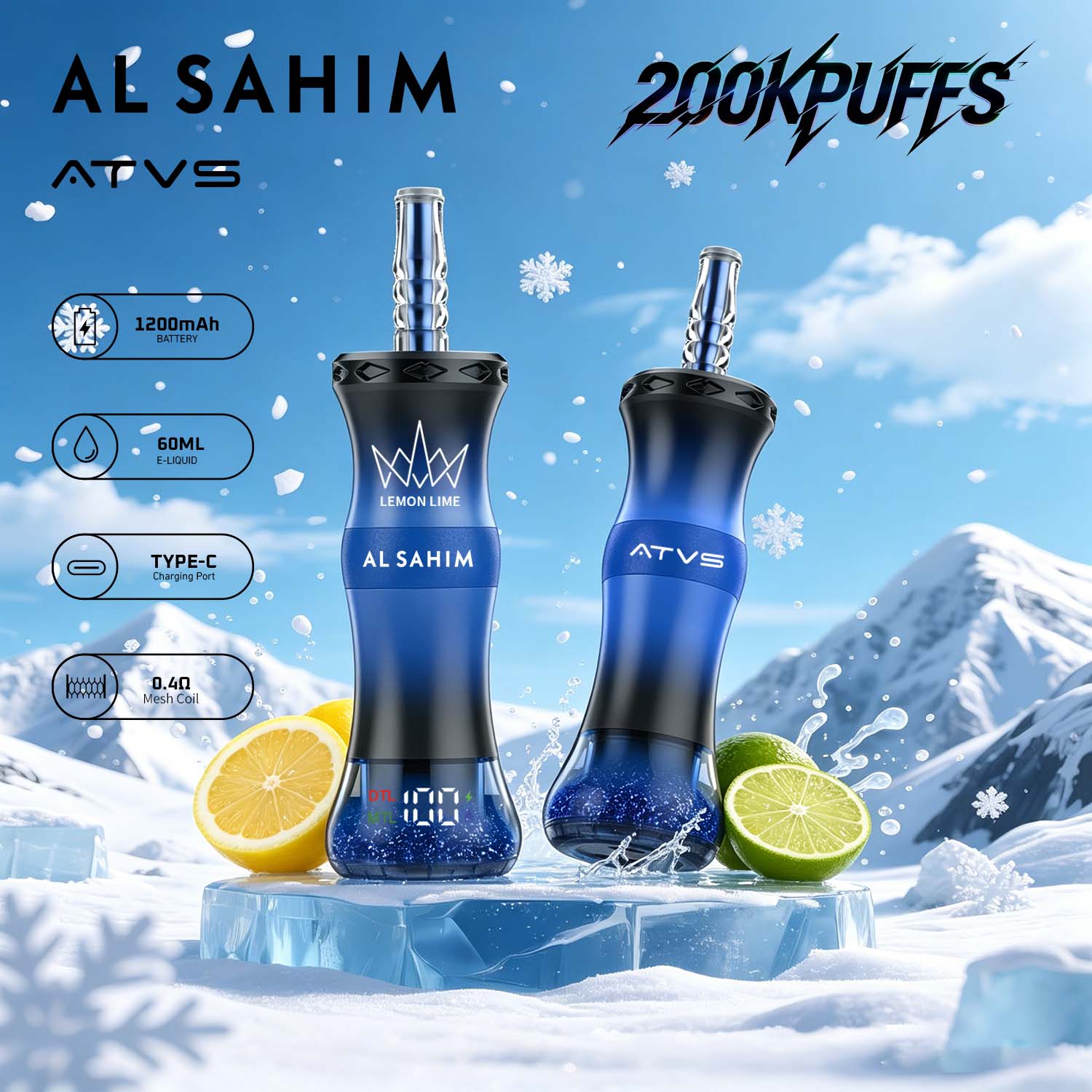 ATVS AL SAHIM 200000 200K Puffs Dual Mode LCD Display Disposable Vape Pen 