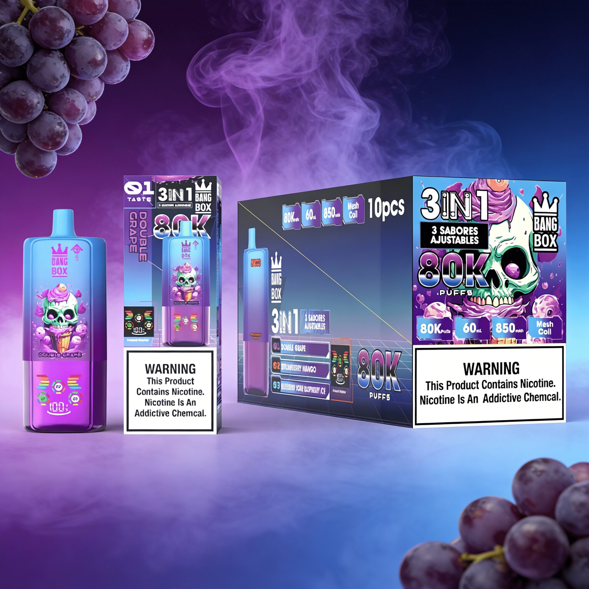 Bang Box 80000 80K Puffs 3 In 1 Flavors Original Rechargeable LED Display Disposable Vape 