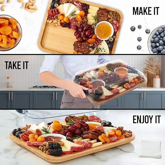 11"x14" Bamboo Prep & Serve Board with Locking Lid