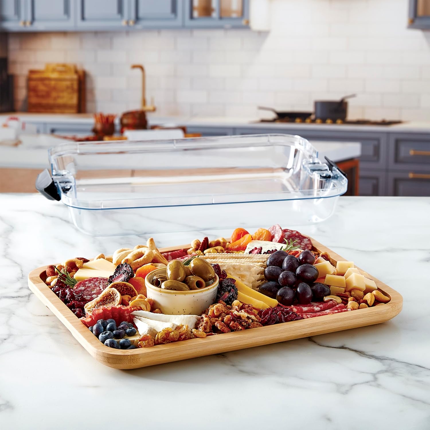 11"x14" Bamboo Prep & Serve Board with Locking Lid