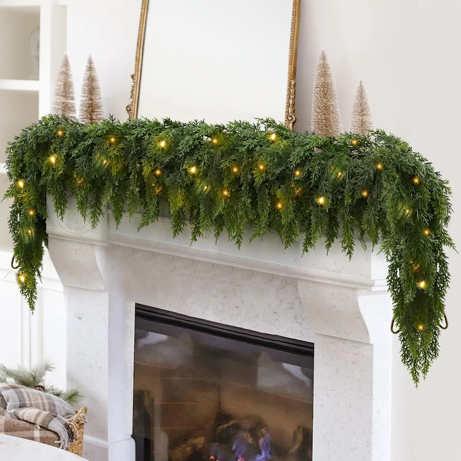 💥6 FT Artificial Cedar Garlands – Lifelike Texture Winter Greenery