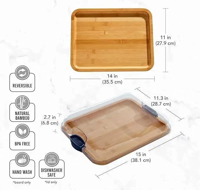11"x14" Bamboo Prep & Serve Board with Locking Lid