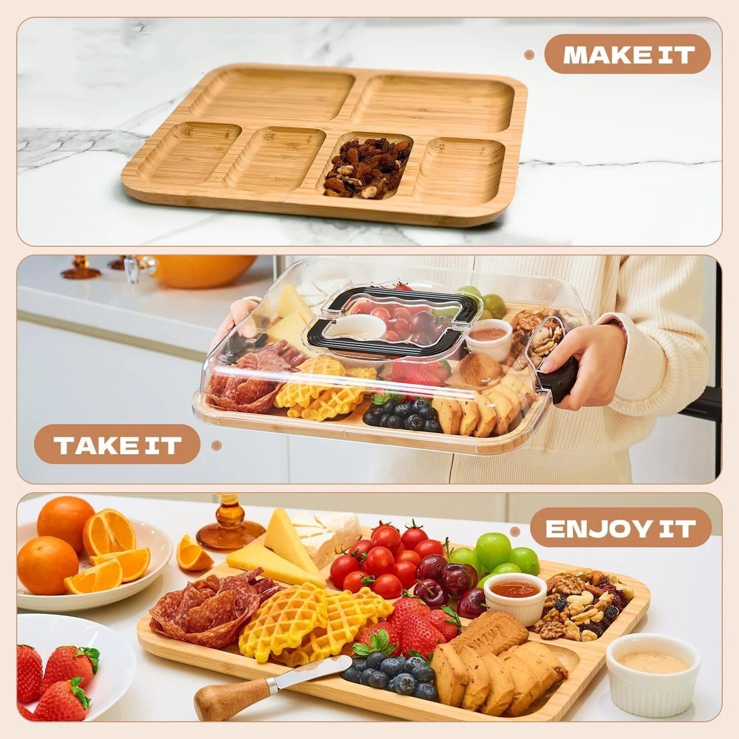 Bamboo Charcuterie Board with Clear Lid