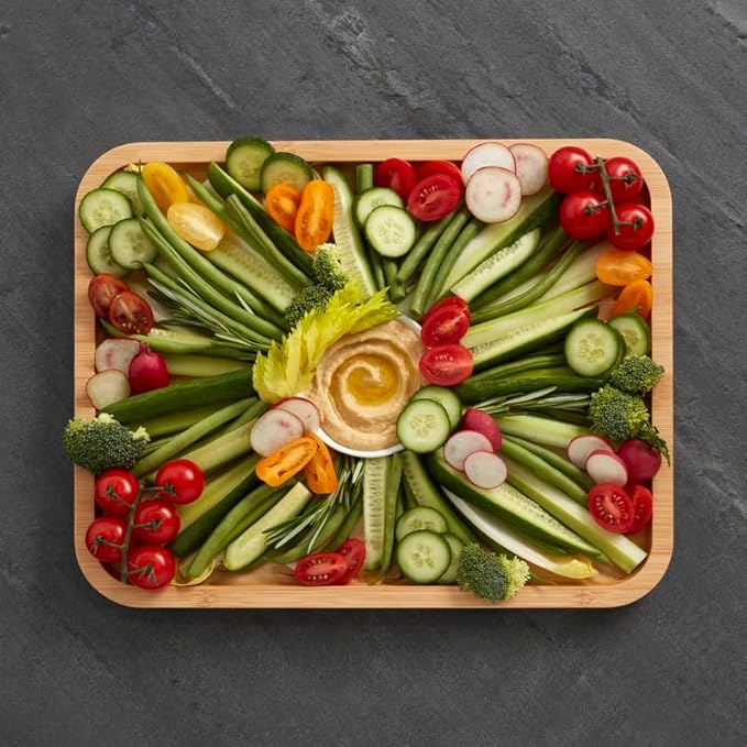 11"x14" Bamboo Prep & Serve Board with Locking Lid