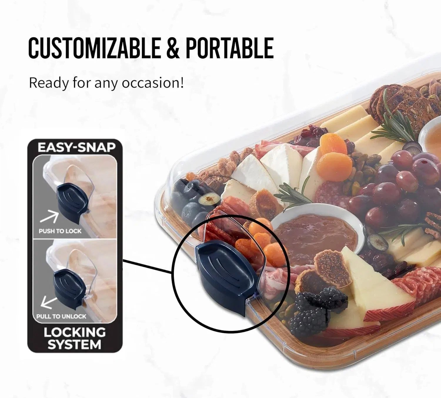 11"x14" Bamboo Prep & Serve Board with Locking Lid