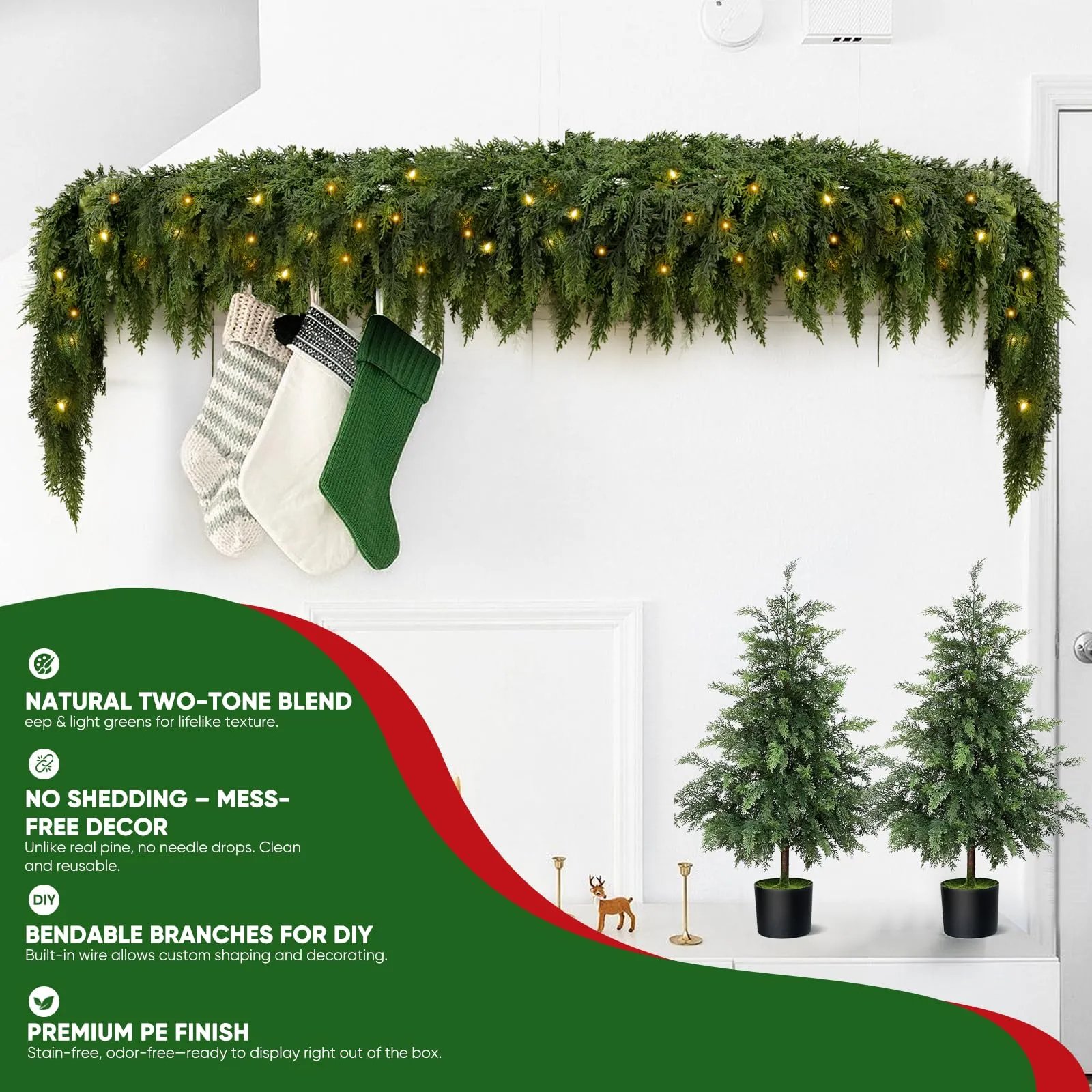 💥6 FT Artificial Cedar Garlands – Lifelike Texture Winter Greenery