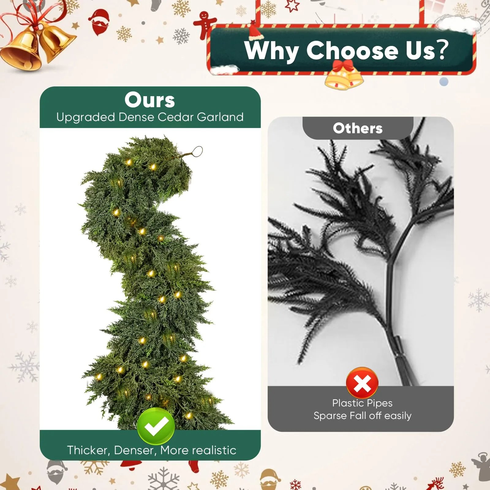 💥6 FT Artificial Cedar Garlands – Lifelike Texture Winter Greenery