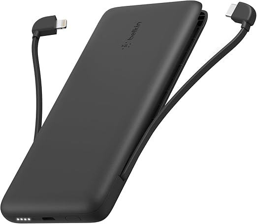 Portable Charger Power Bank for iPhone/Android - 10,000mAh, 23W Battery Pack for Phone with Integrated USB-C, Lightning Cables - Pass-Through Capability, Charge 2 Devices at Once