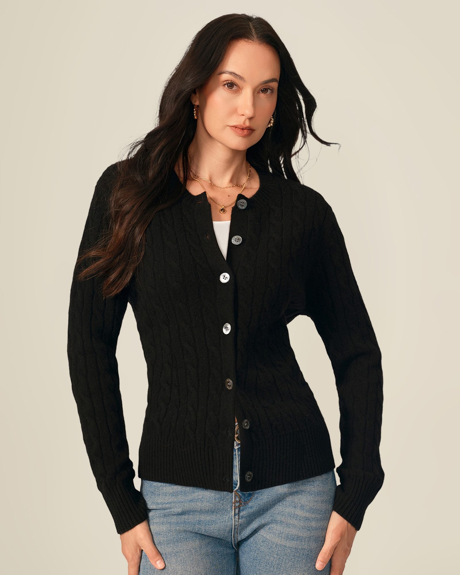 100% Cashmere Cable Knit Button Cardigan