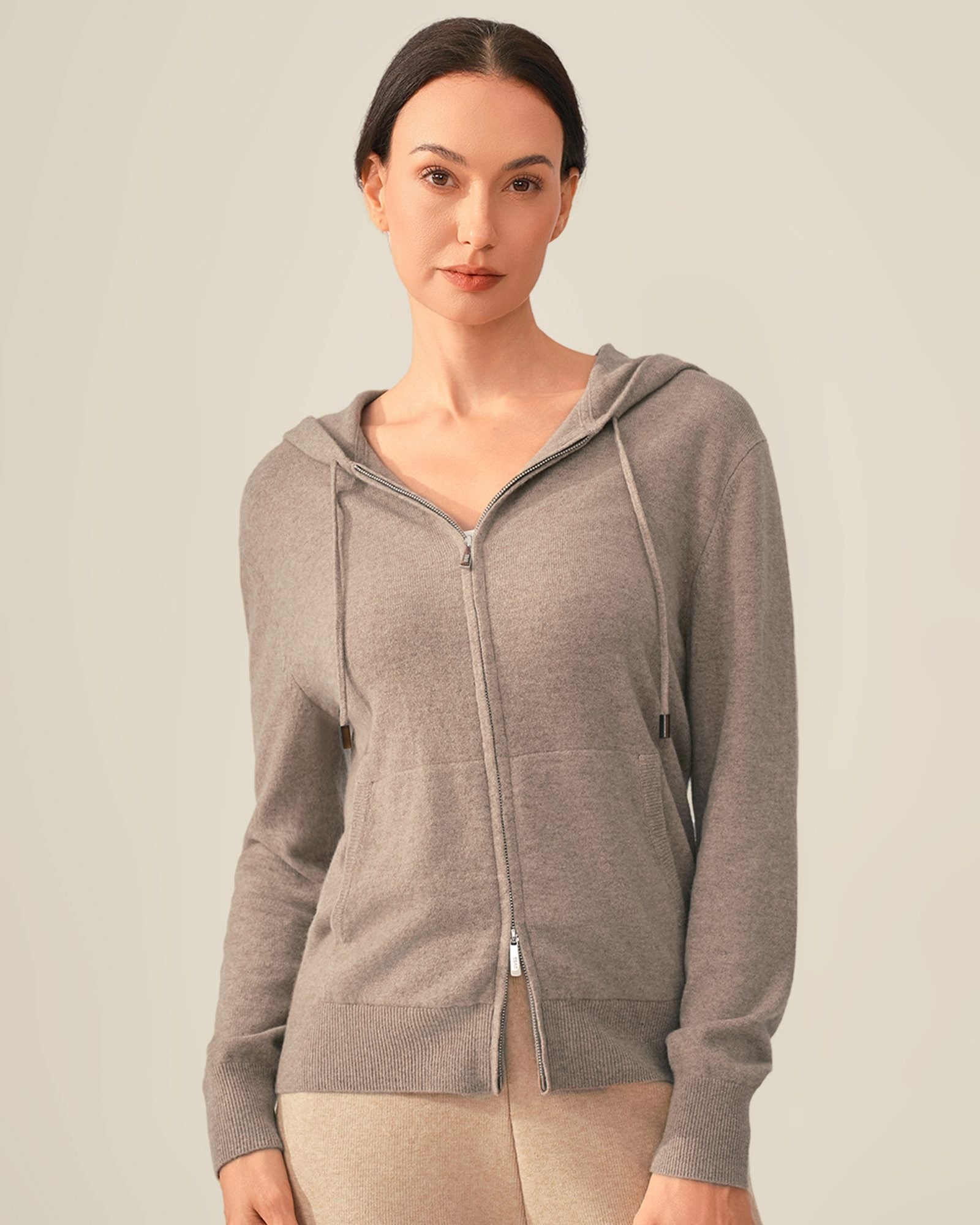 Pure Cashmere Zip-Up Hoodie for Women