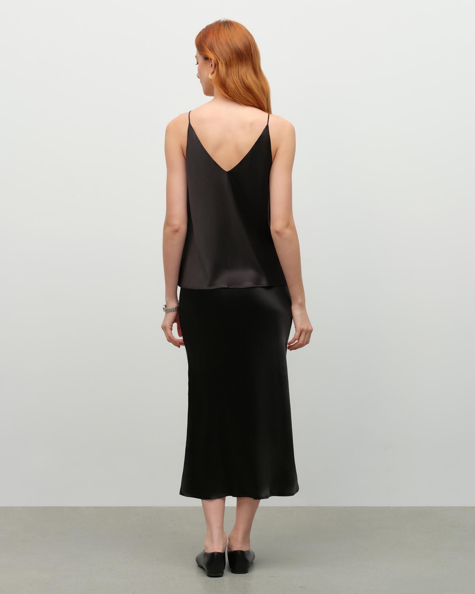 Elegant Silk Midi Slip Skirt