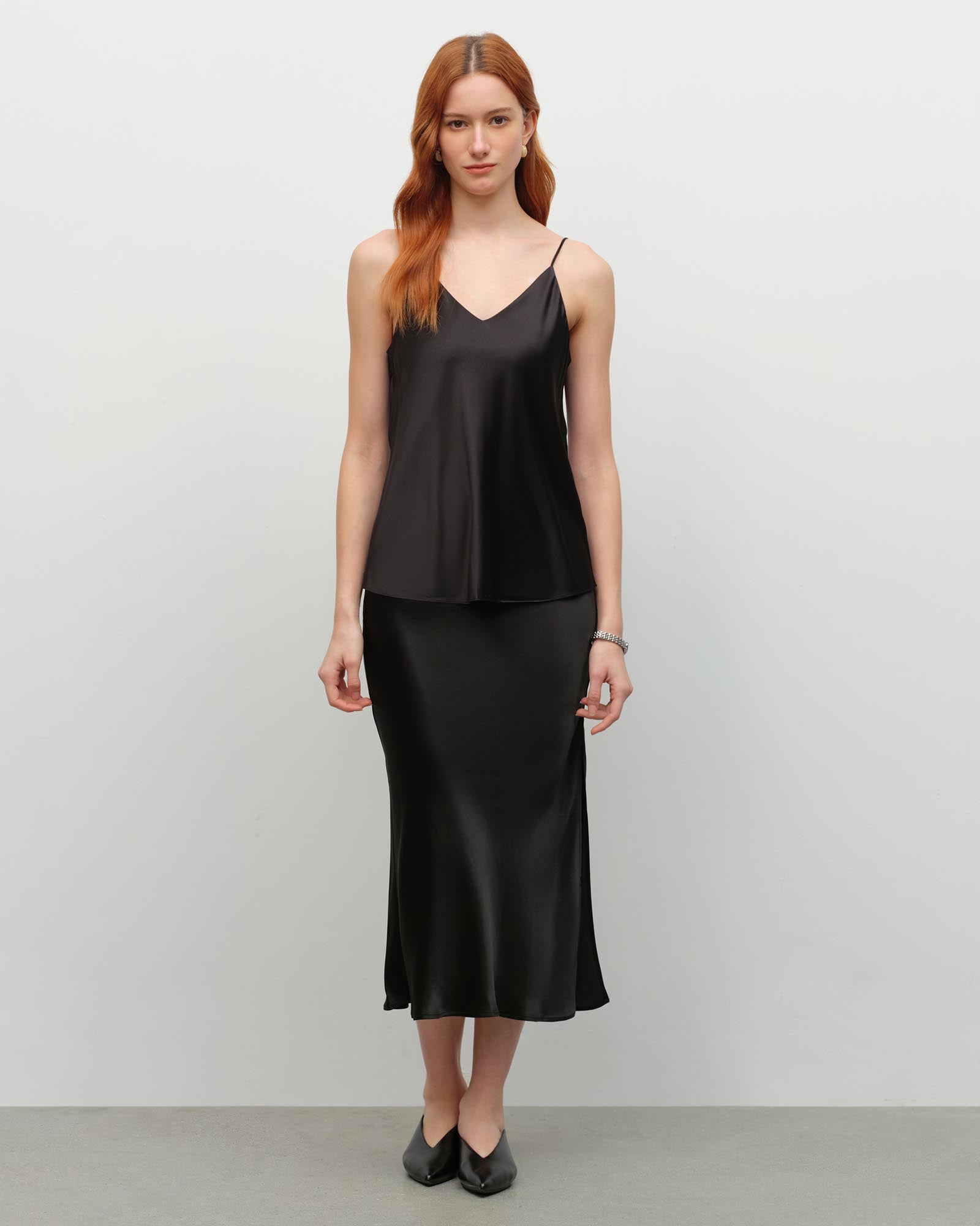 Elegant Silk Midi Slip Skirt