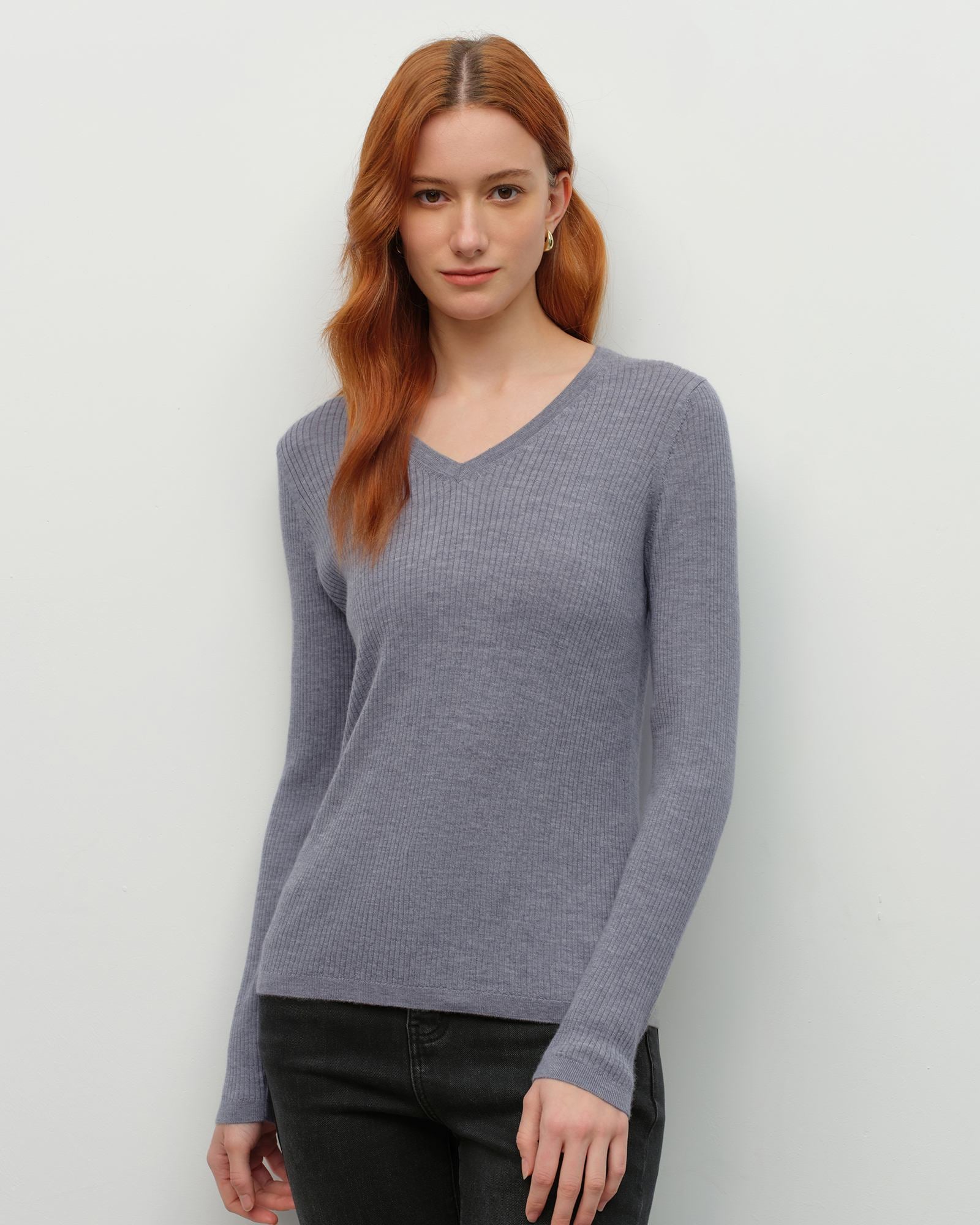 Soft Ribbed V-Neck Cashmere Sweater