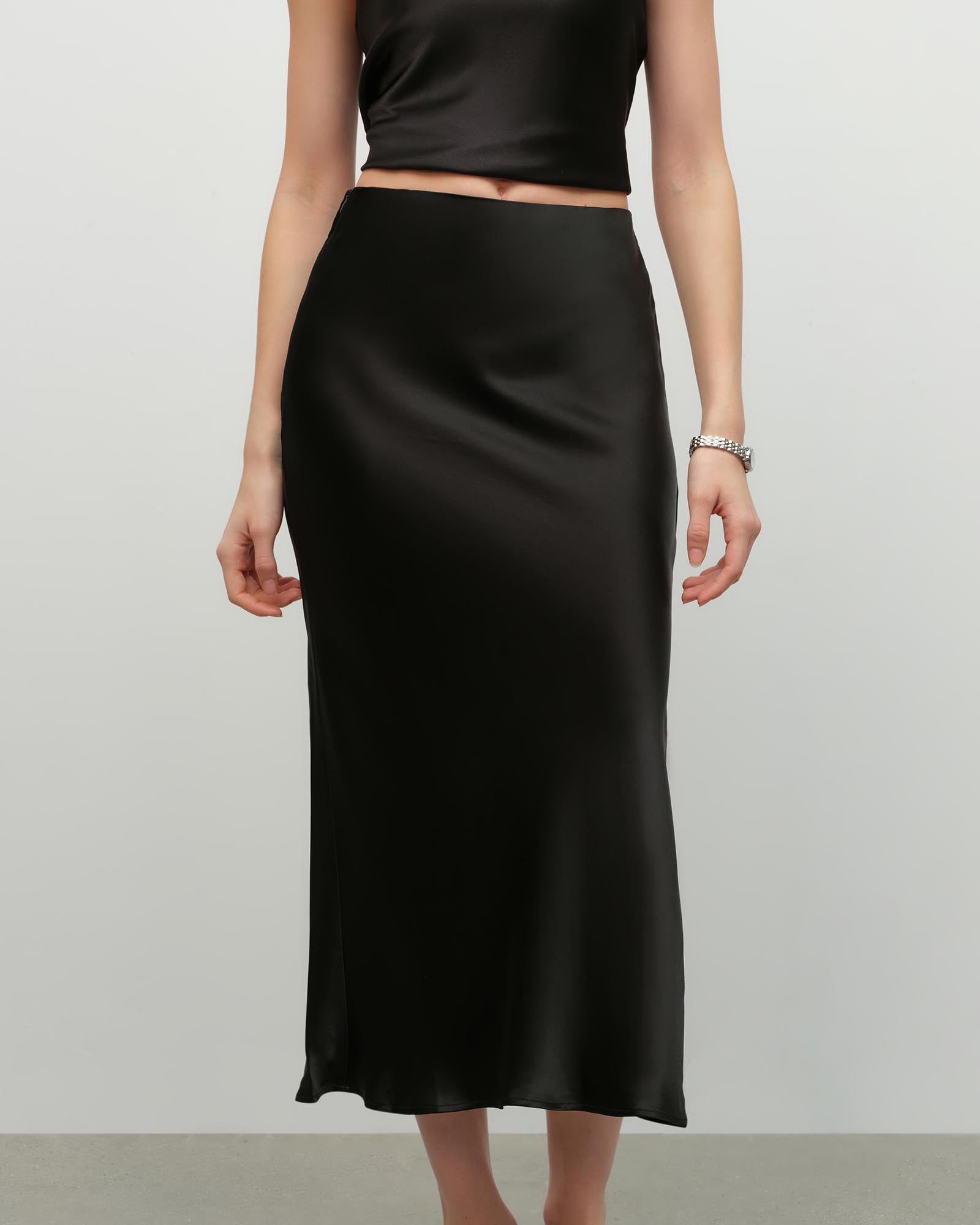 Elegant Silk Midi Slip Skirt