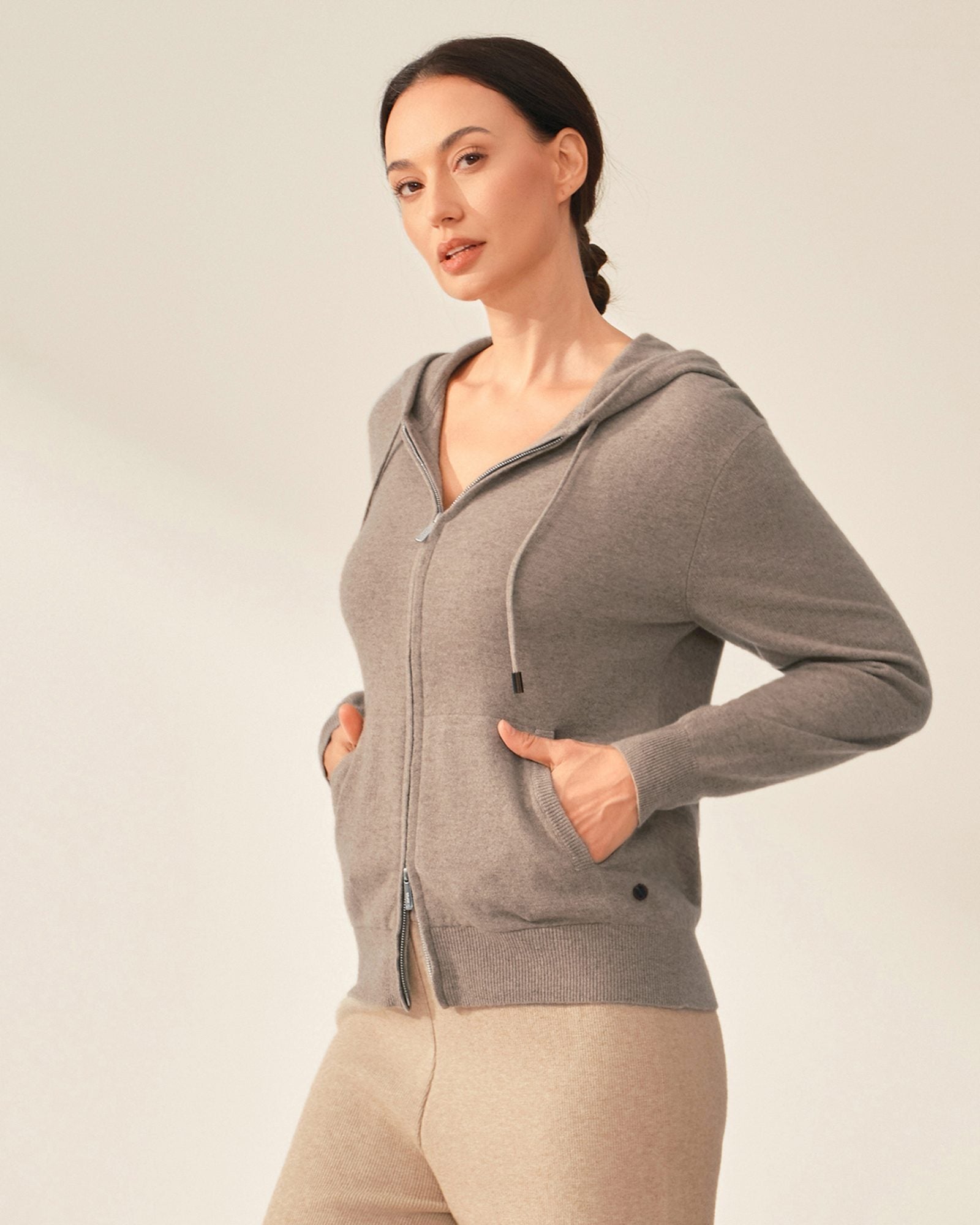 Pure Cashmere Zip-Up Hoodie for Women
