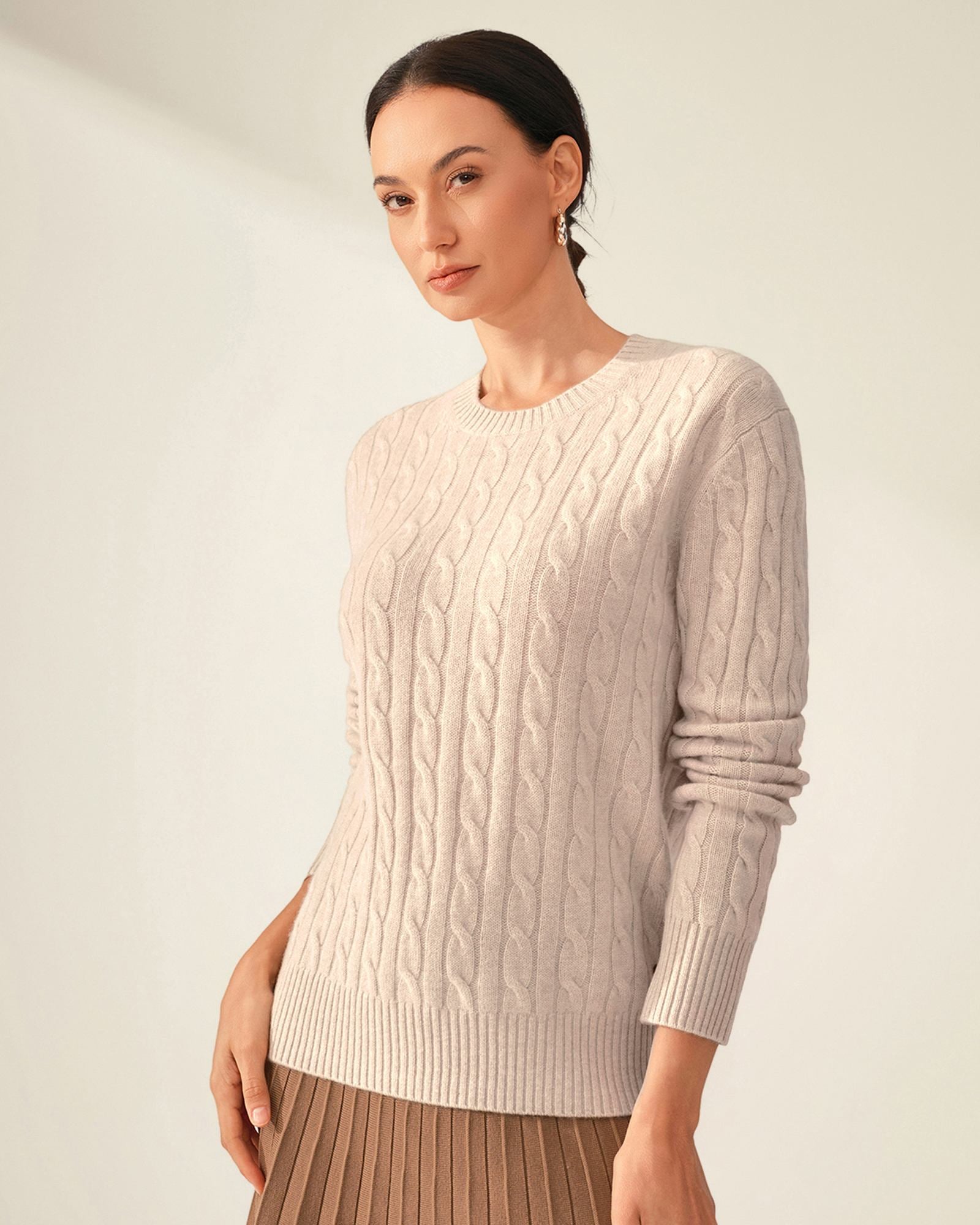 Pure Cashmere Cable Knit Sweater for Women