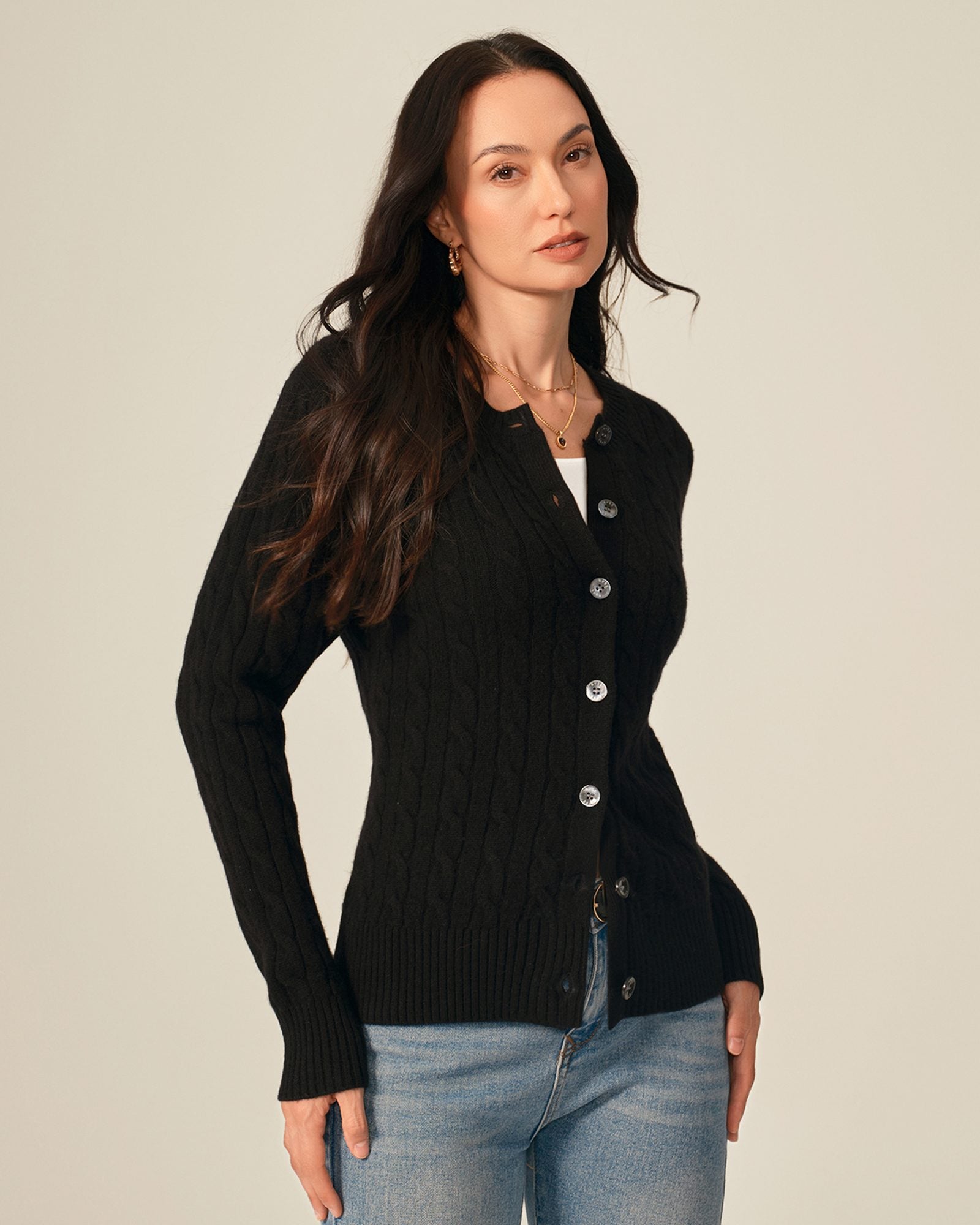 100% Cashmere Cable Knit Button Cardigan