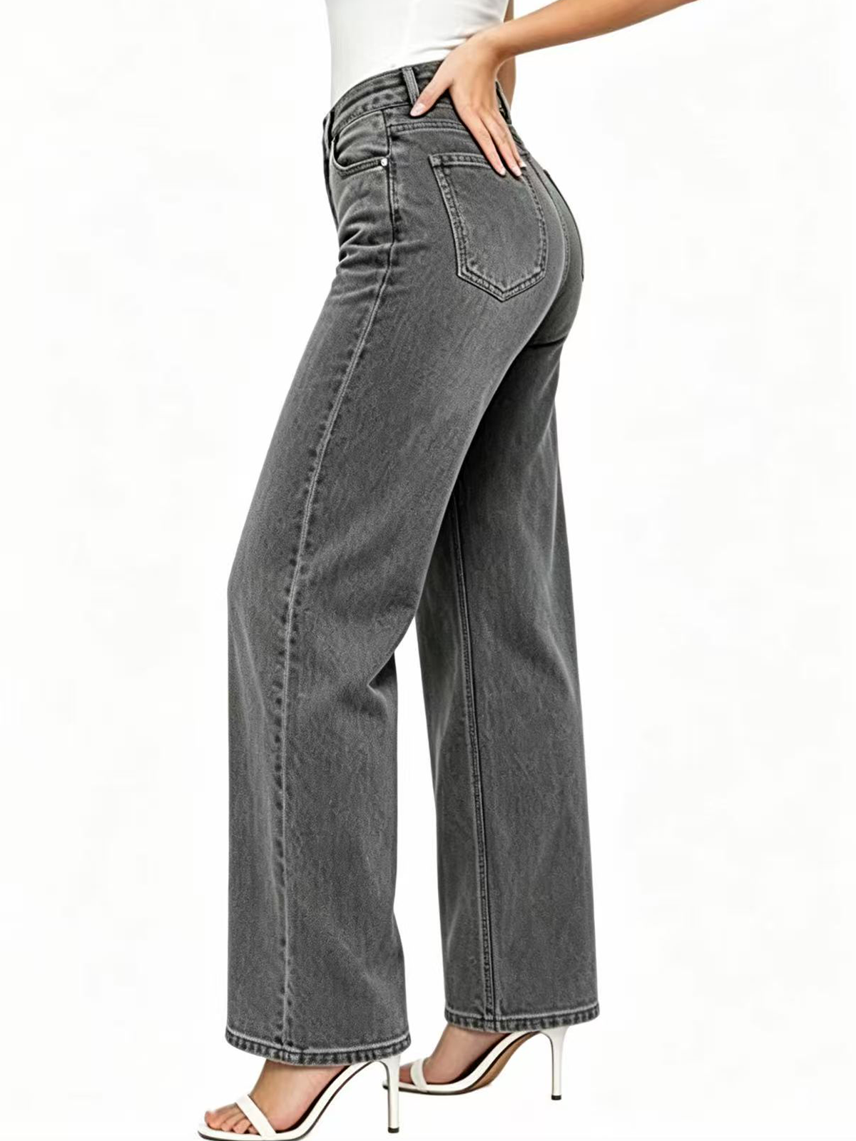 Mid Rise Slimming Wide Leg Jeans