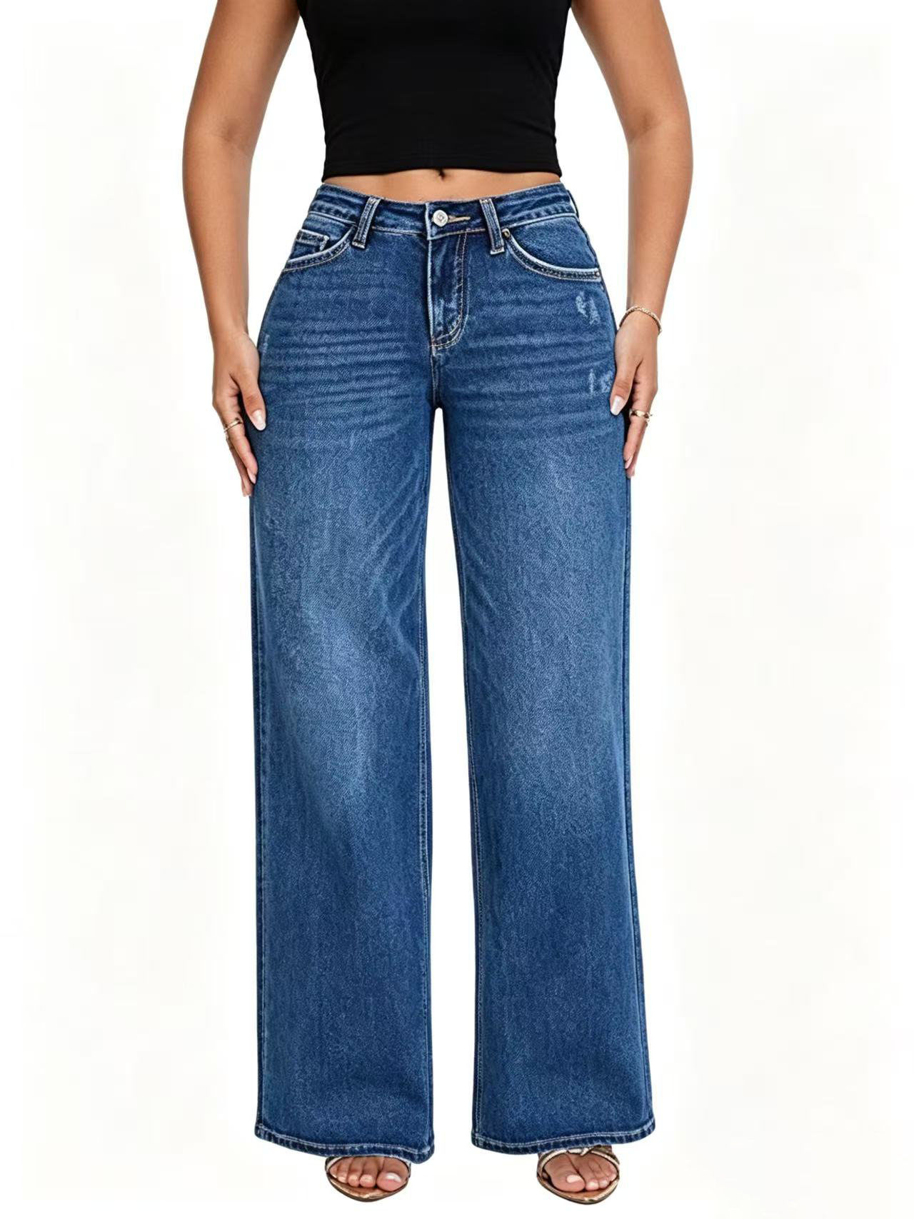 Mid Rise Slimming Wide Leg Jeans