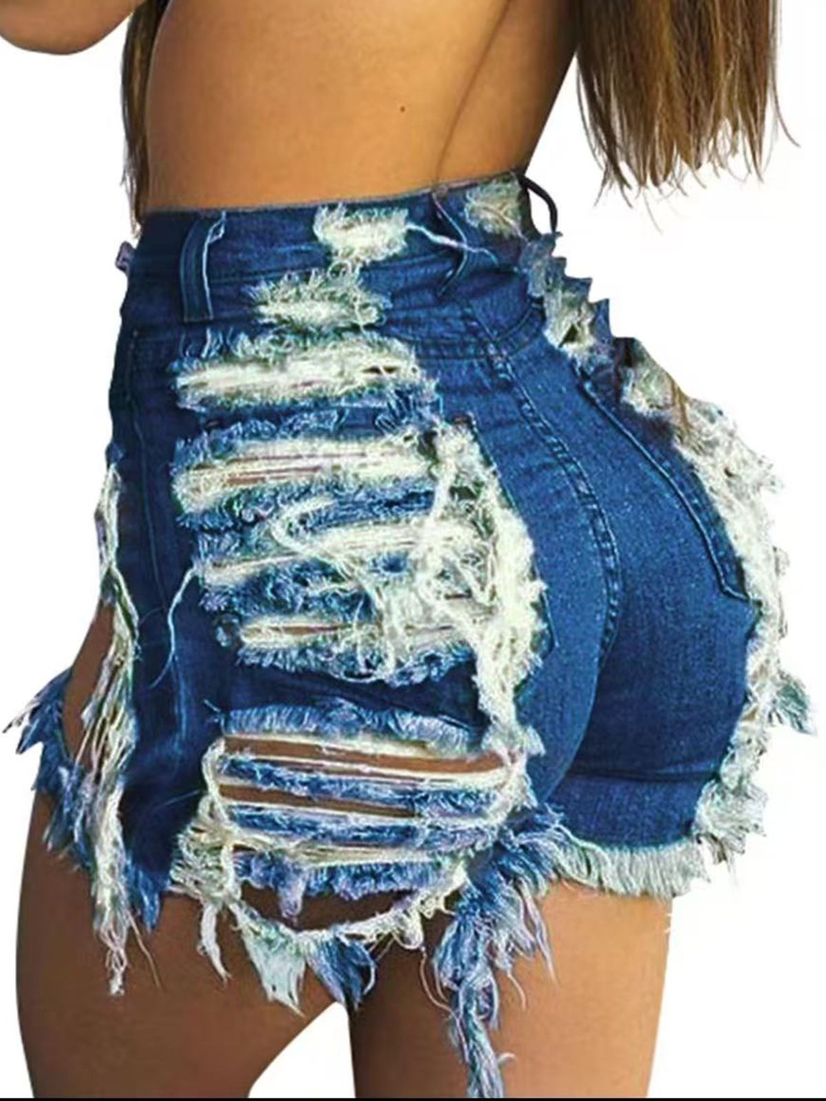 Women's sexy summer waistband ripped jeans shorts frayed denim.