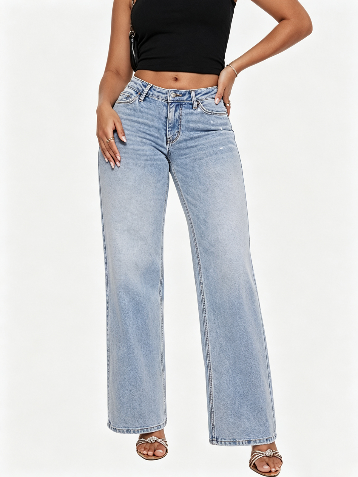 Mid Rise Slimming Wide Leg Jeans