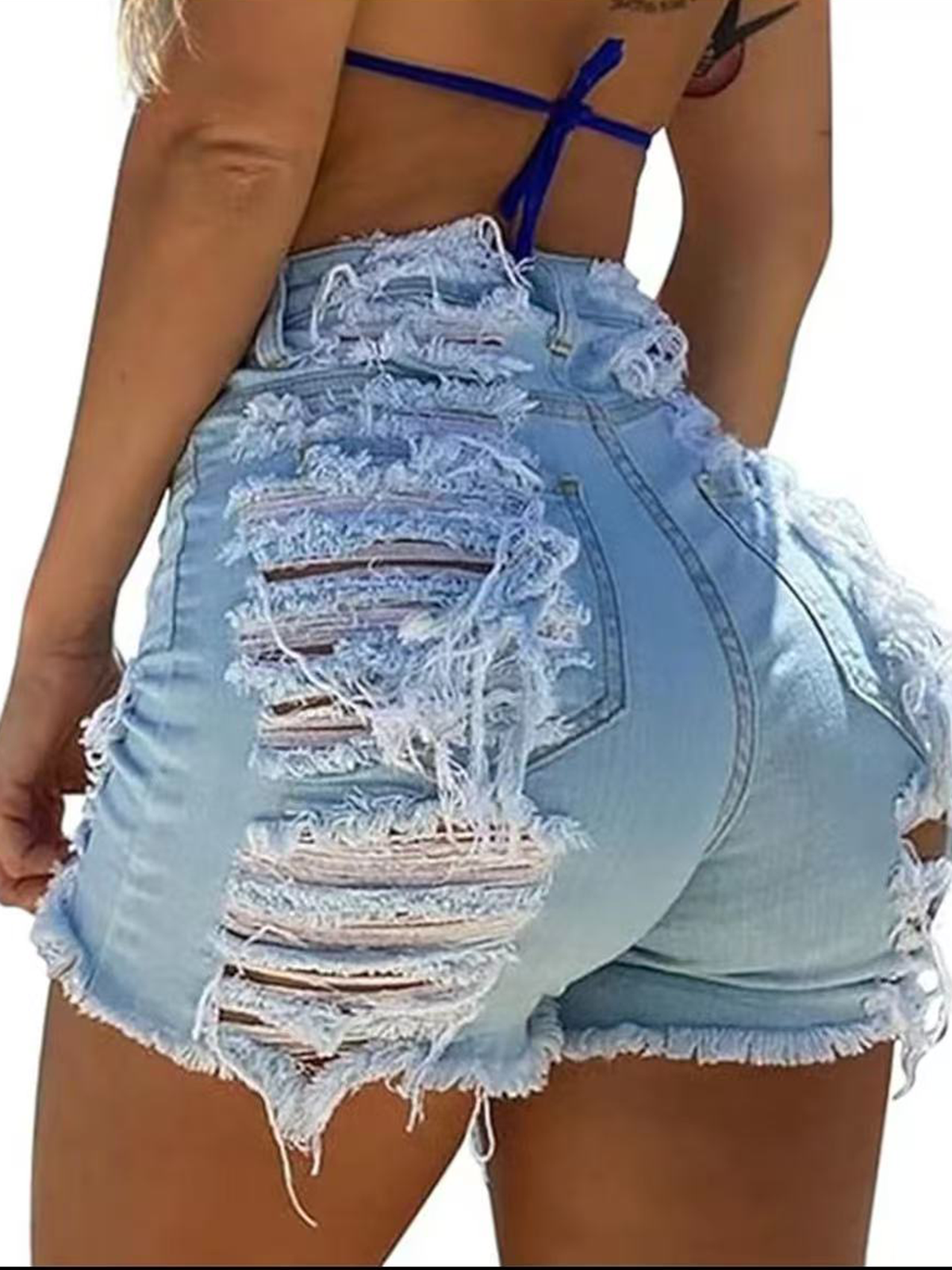 Women's sexy summer waistband ripped jeans shorts frayed denim.