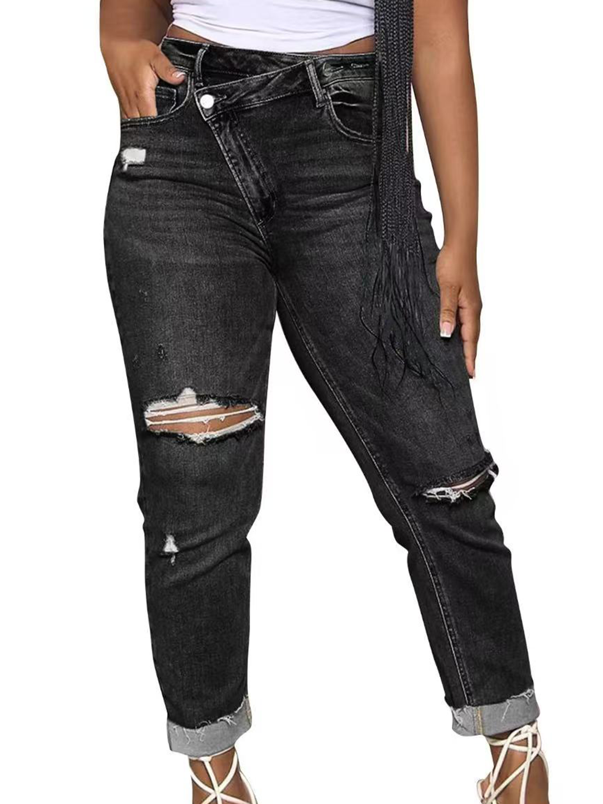 Summer Women's Popular High Waisted Slim Fit Jeans With Bevel Buckle